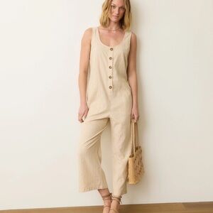 Marine Layer Sydney Beach Jumpsuit Stripe Nude Beige Lagenlook Hemp Slouchy L